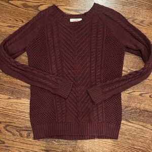 Land’s End Canvas 100% Cotton Cable Knit Sweater in Maroon Size Small